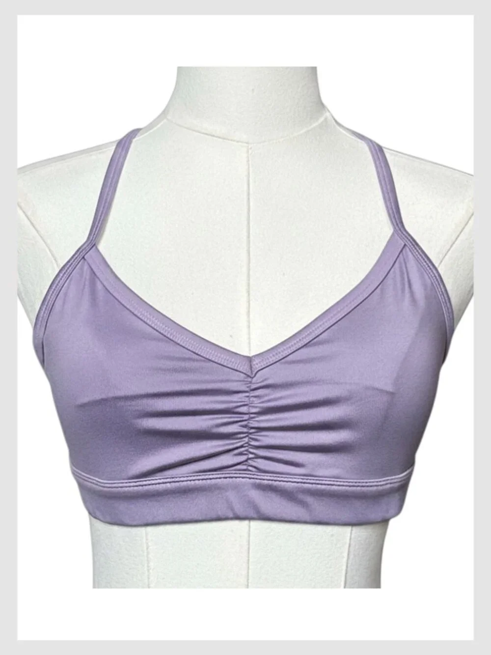 Alo Yoga Sunny Strappy Bra Lavender Purple Strappy Back Ruched Front M